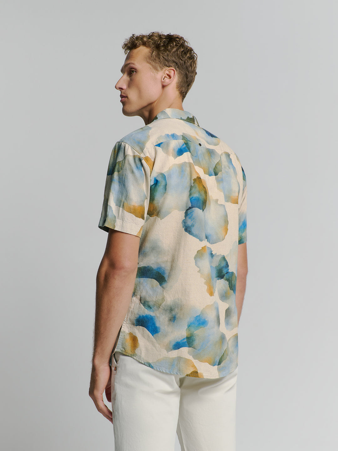 No Excess Allover Printed Spread Collar SS Shirt in Blue Print | Buster McGee