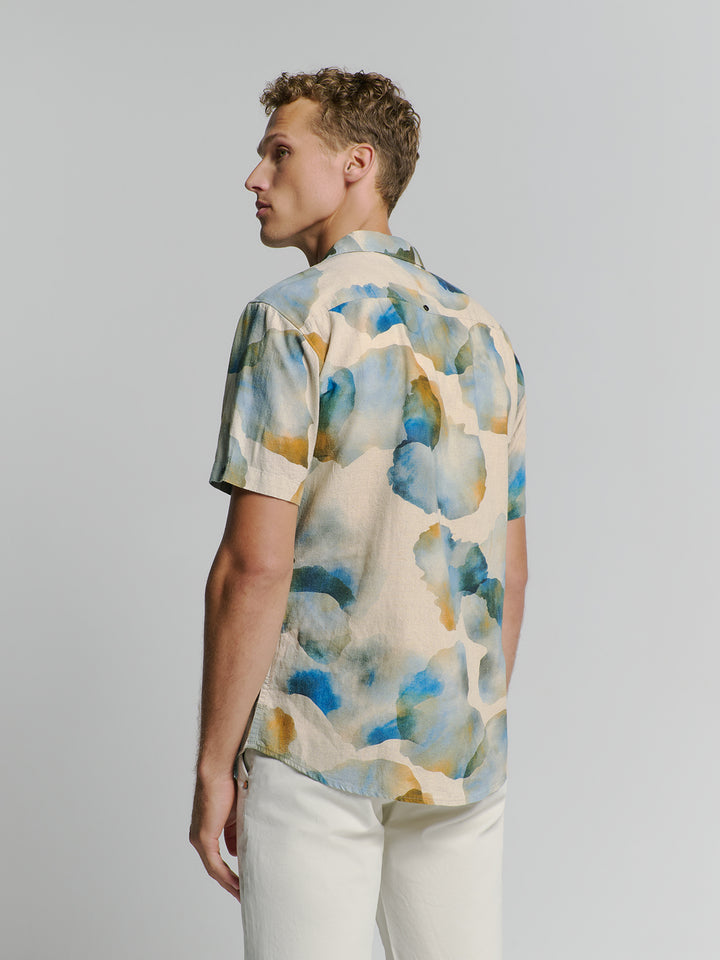 No Excess Allover Printed Spread Collar SS Shirt in Blue Print | Buster McGee