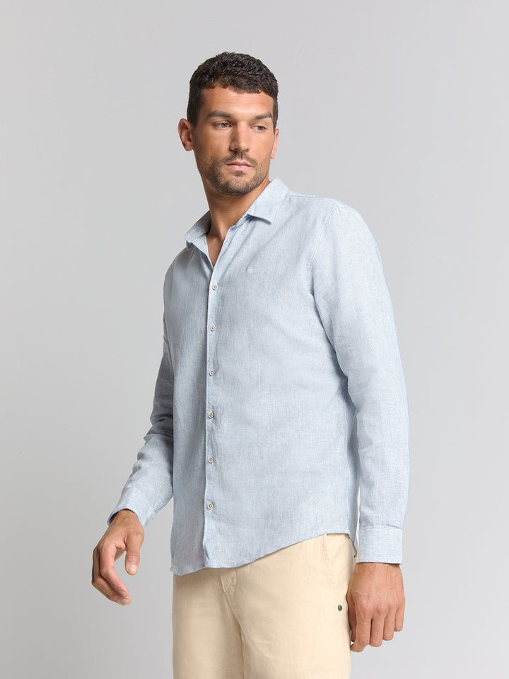 No Excess Cotton-Blend Vertical Striped Shirt in Cloud | Buster McGee