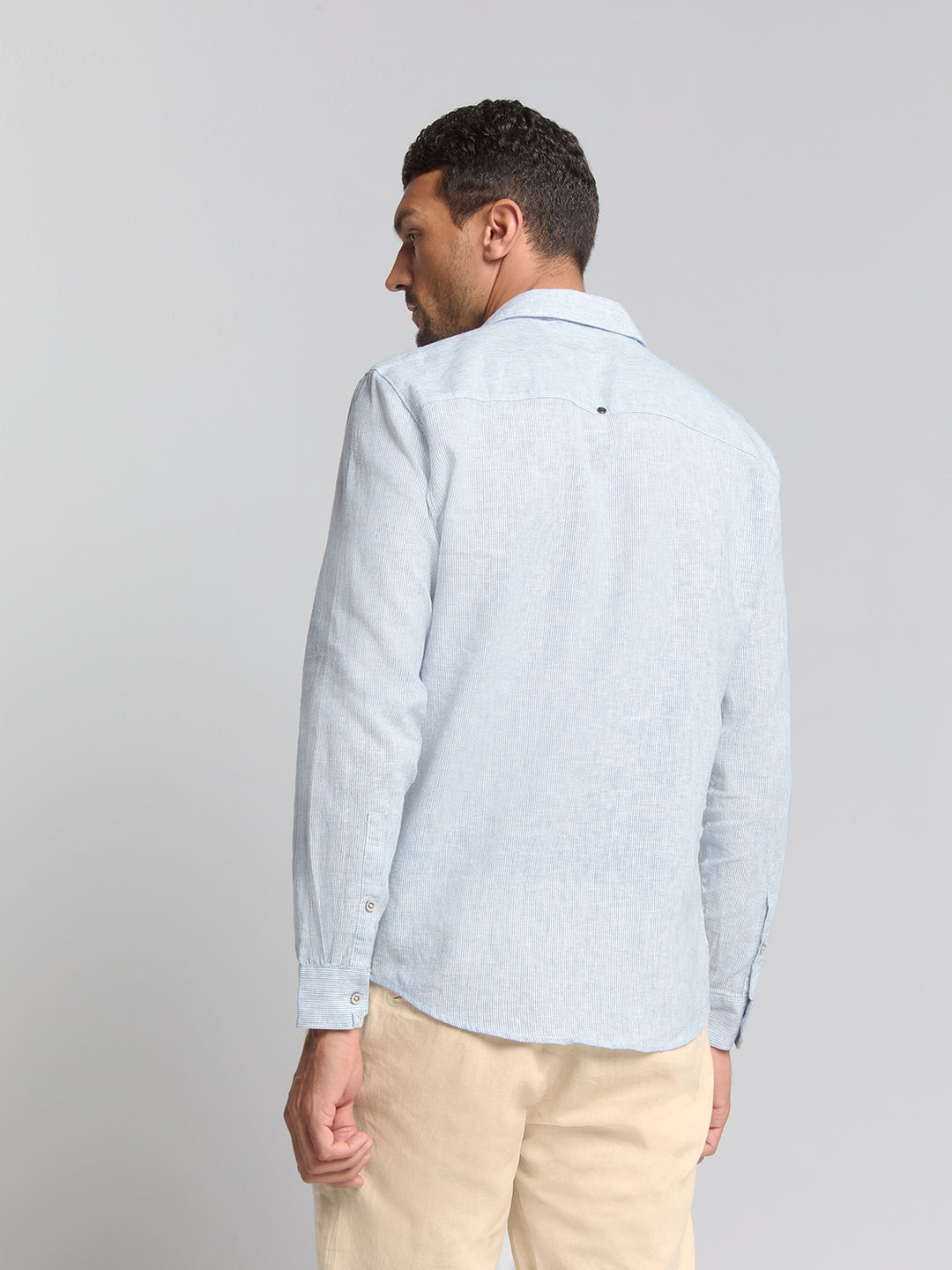 No Excess Cotton-Blend Vertical Striped Shirt in Cloud | Buster McGee