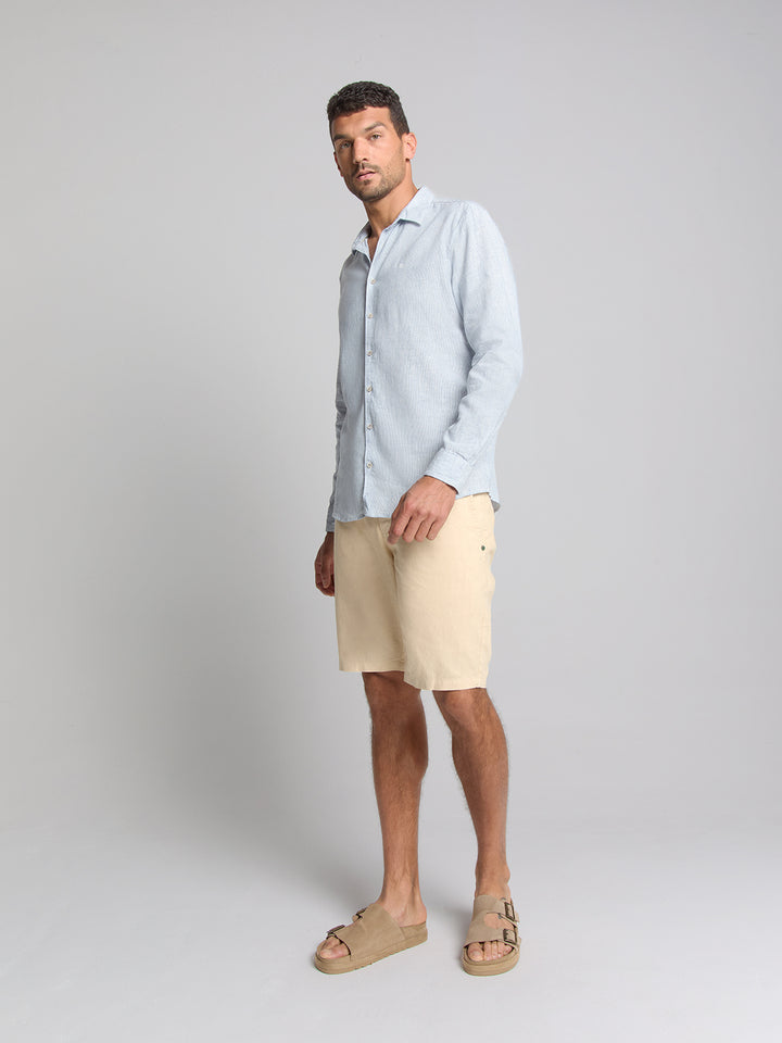 No Excess Cotton-Blend Vertical Striped Shirt in Cloud | Buster McGee