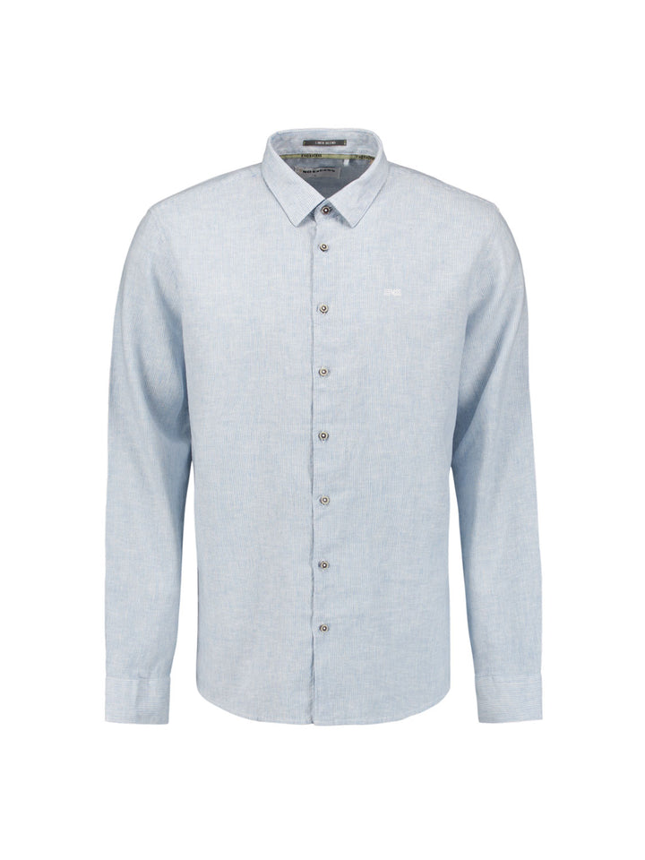 No Excess Cotton-Blend Vertical Striped Shirt in Cloud | Buster McGee