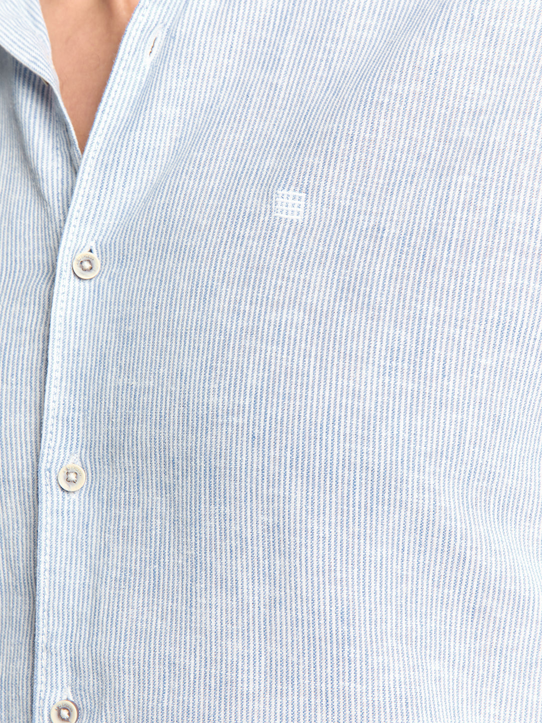 No Excess Cotton-Blend Vertical Striped Shirt in Cloud | Buster McGee