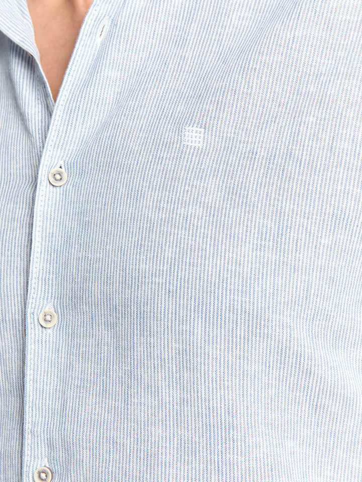 No Excess Cotton-Blend Vertical Striped Shirt in Cloud | Buster McGee