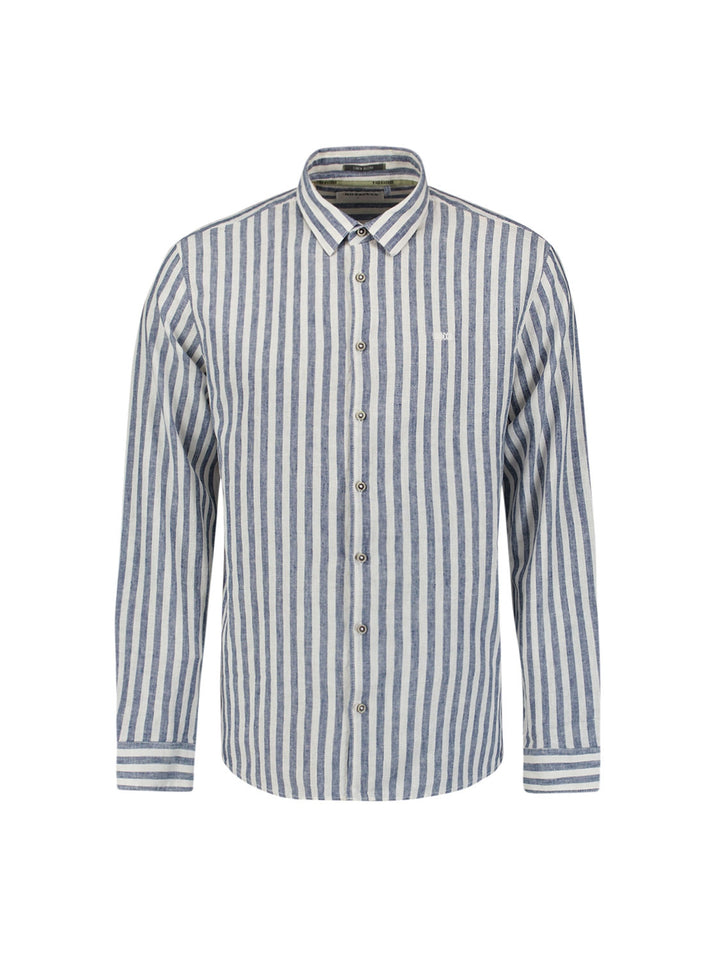 No Excess Cotton-Blend Vertical Striped Shirt in Indigo | Buster McGee