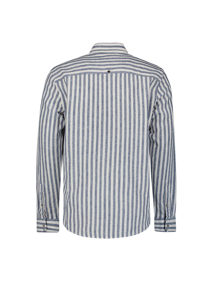 No Excess Cotton-Blend Vertical Striped Shirt in Indigo | Buster McGee
