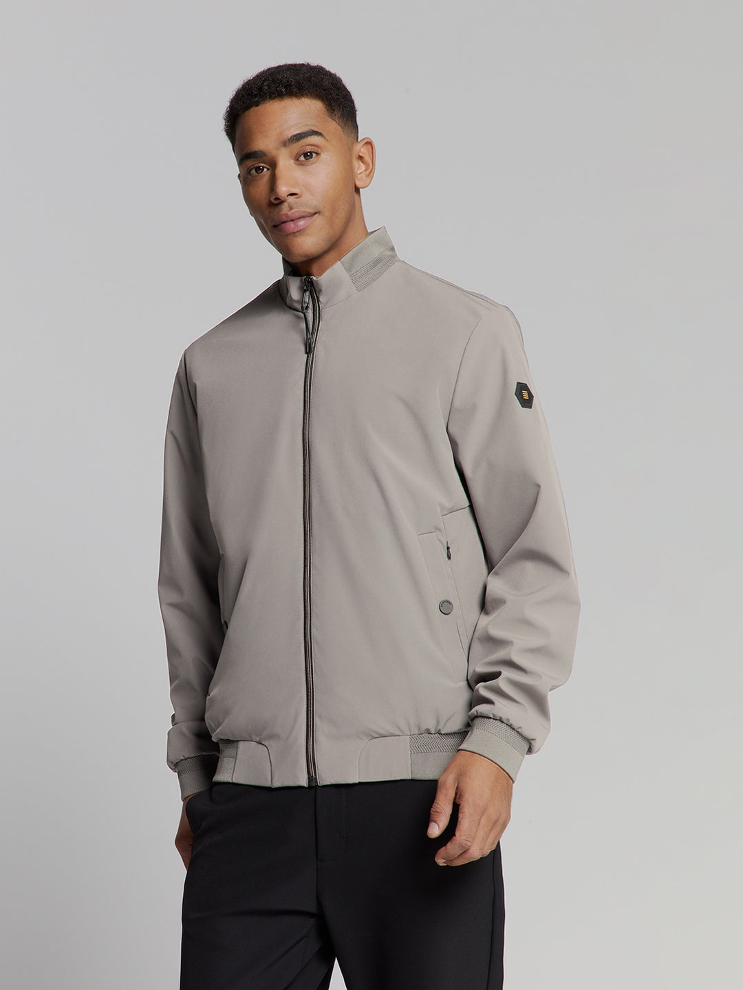 No Excess Short Fit Harrington Jacket in Mid Grey | Buster McGee