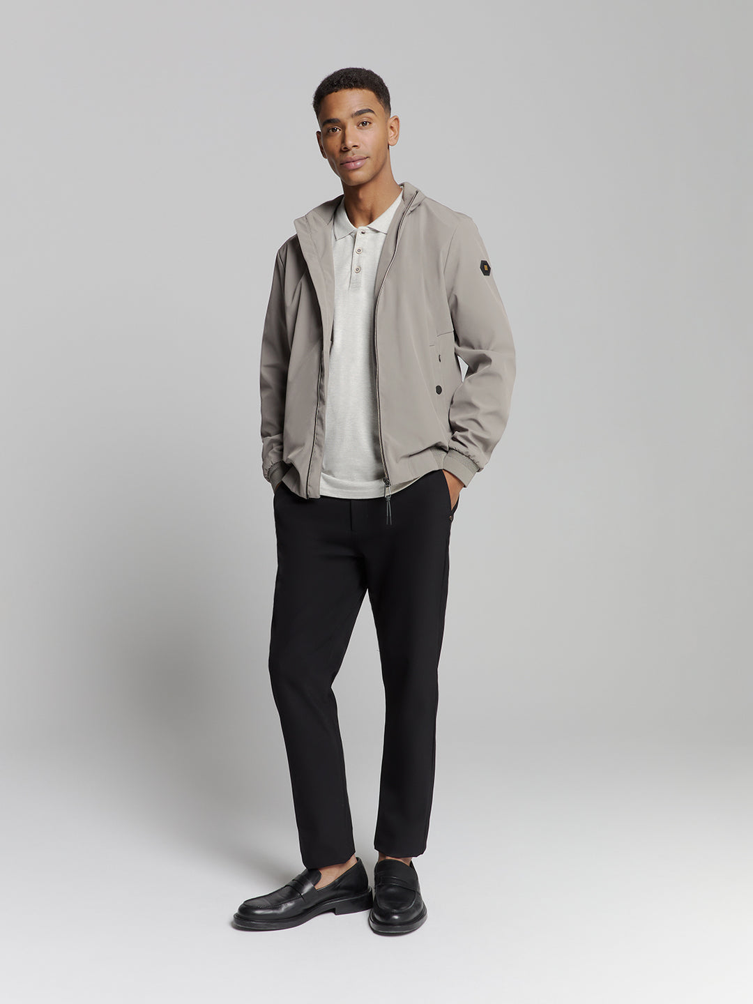 No Excess Short Fit Harrington Jacket in Mid Grey | Buster McGee