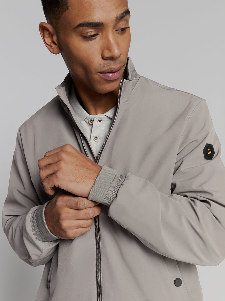 No Excess Short Fit Harrington Jacket in Mid Grey | Buster McGee