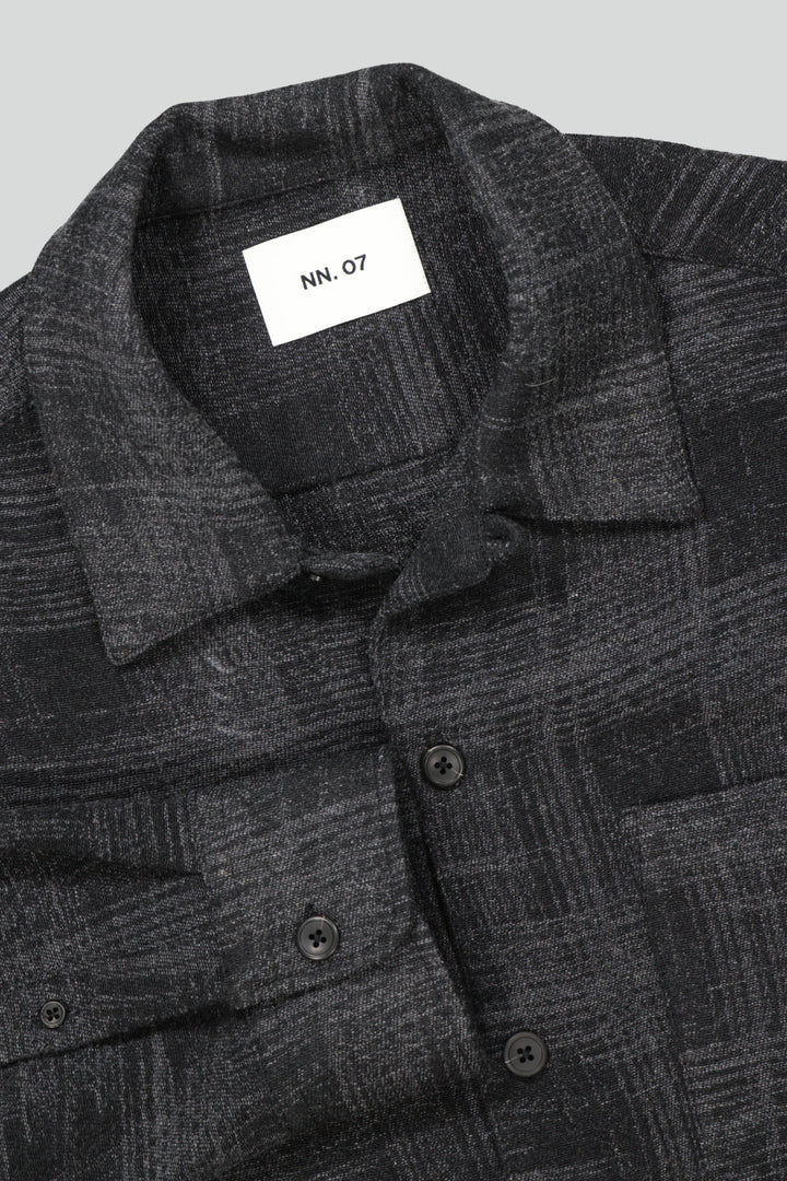 NN07 Julio 5237 Open Collar Overshirt in Grey Check | Buster McGee