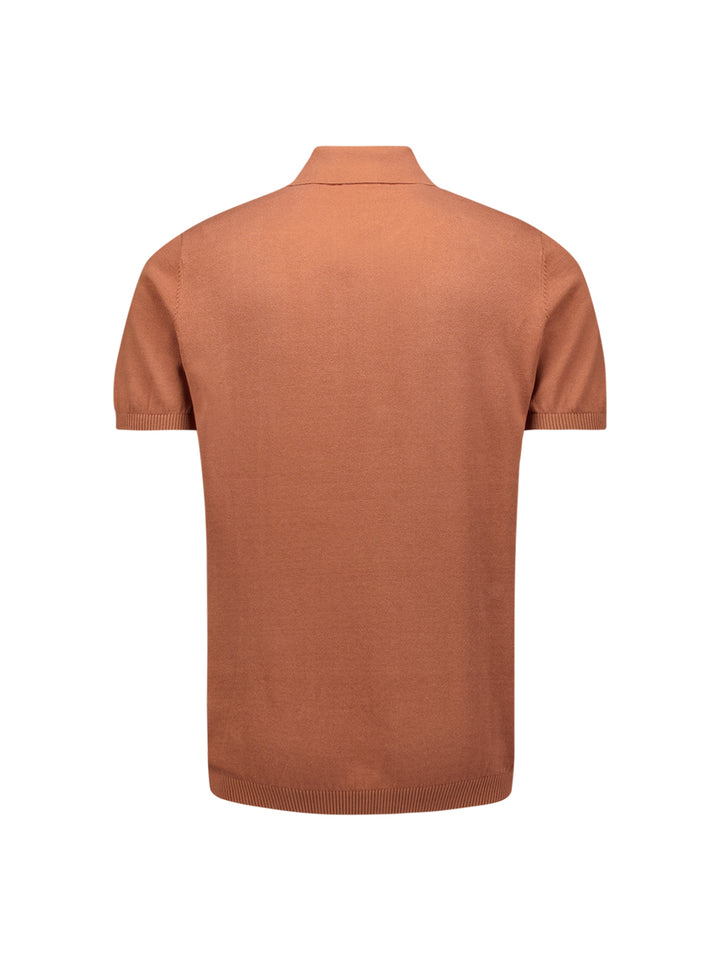 No Excess Short Sleeve Knitted Jacquard Polo in Caramel | Buster McGee