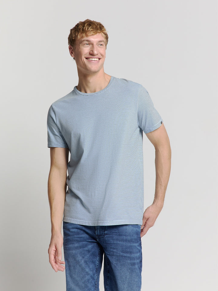 No Excess Crewneck Striped Tee in Sky | Buster McGee