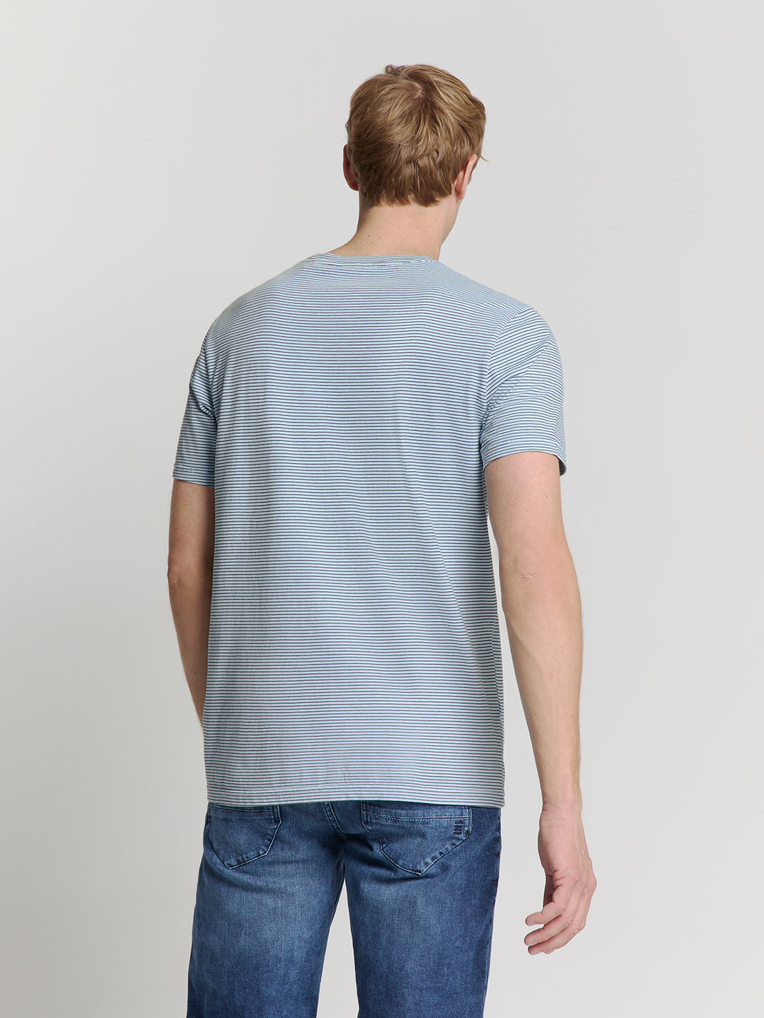 No Excess Crewneck Striped Tee in Sky | Buster McGee
