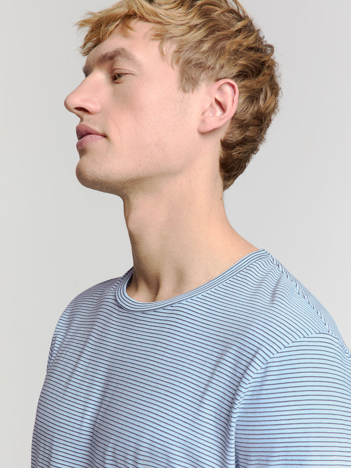 No Excess Crewneck Striped Tee in Sky | Buster McGee