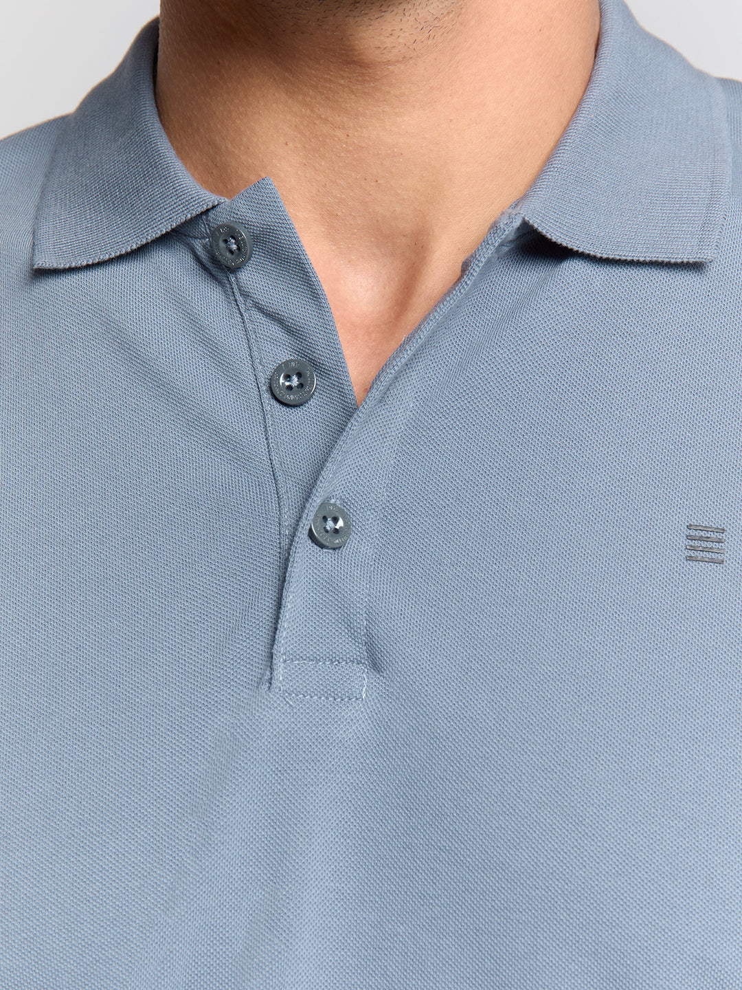 No Excess Solid Stretch Pique Polo in Washed Blue | Buster McGee