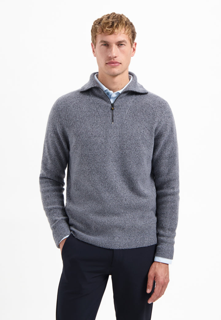 No Excess Wool-Blend Half-Zip Jumper in Washed Blue | Buster McGee