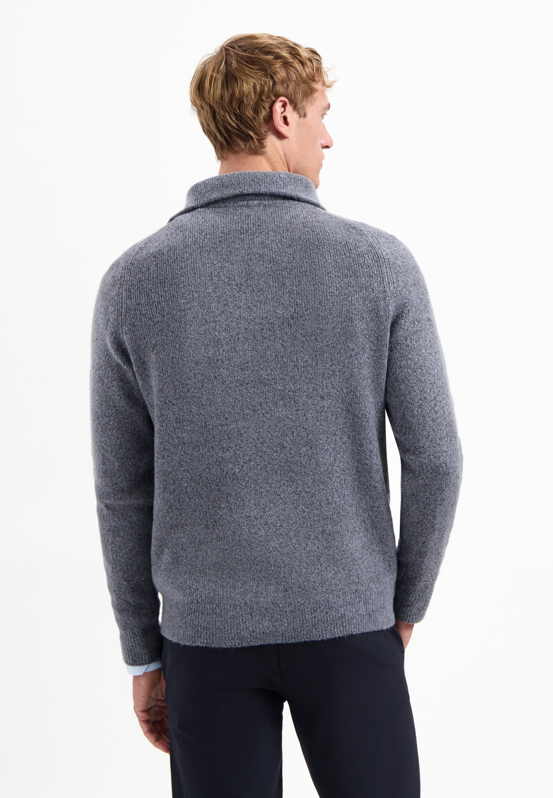 No Excess Wool-Blend Half-Zip Jumper in Washed Blue | Buster McGee