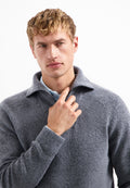 No Excess Wool-Blend Half-Zip Jumper in Washed Blue | Buster McGee