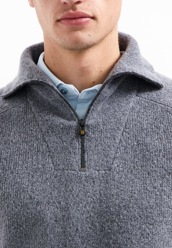 No Excess Wool-Blend Half-Zip Jumper in Washed Blue | Buster McGee