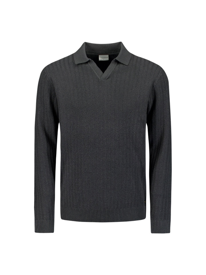 No Excess Open Polo Collar Pullover in Dark Grey | Buster McGee