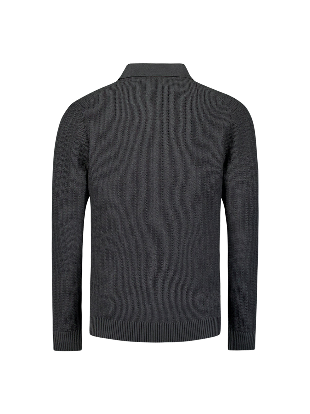 No Excess Open Polo Collar Pullover in Dark Grey | Buster McGee