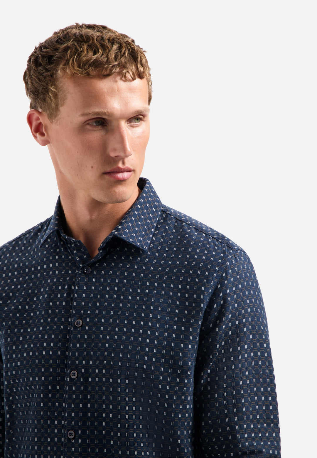 No Excess Mini Jacquard Longsleeve Shirt in Night | Buster McGee