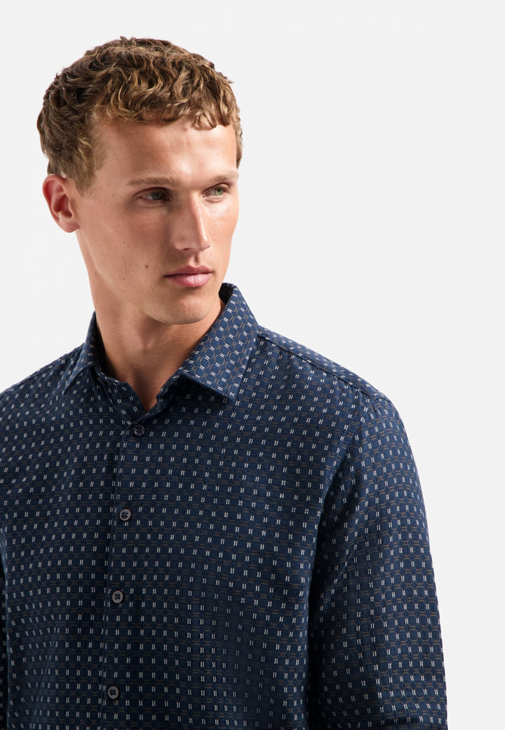 No Excess Mini Jacquard Longsleeve Shirt in Night | Buster McGee