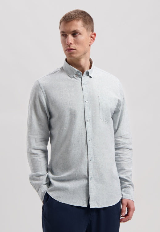 Marvin Longsleeve Linen-Blend Shirt in Aegean Blue | Buster McGee