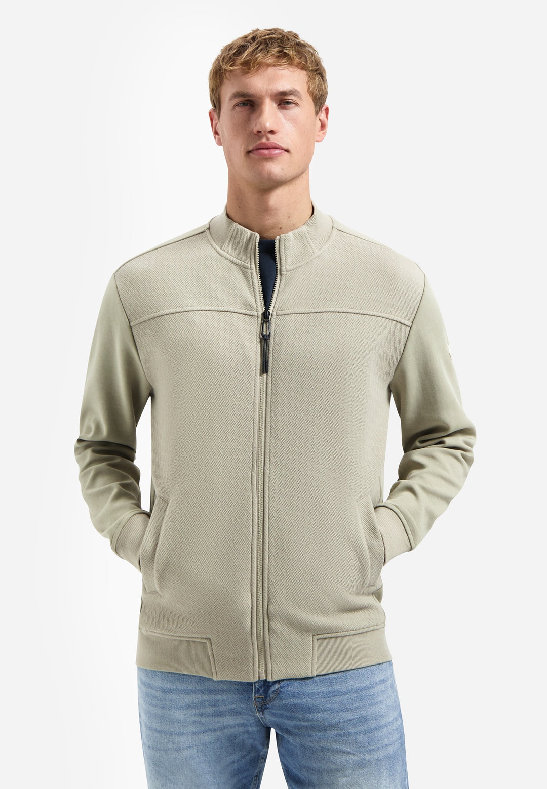 No Excess Full Zip Sweater Jacket in Taupe | Buster McGee