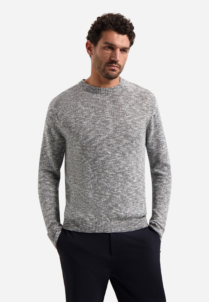 No Excess Melange Crewneck Sweater with Linen in Night | Buster McGee