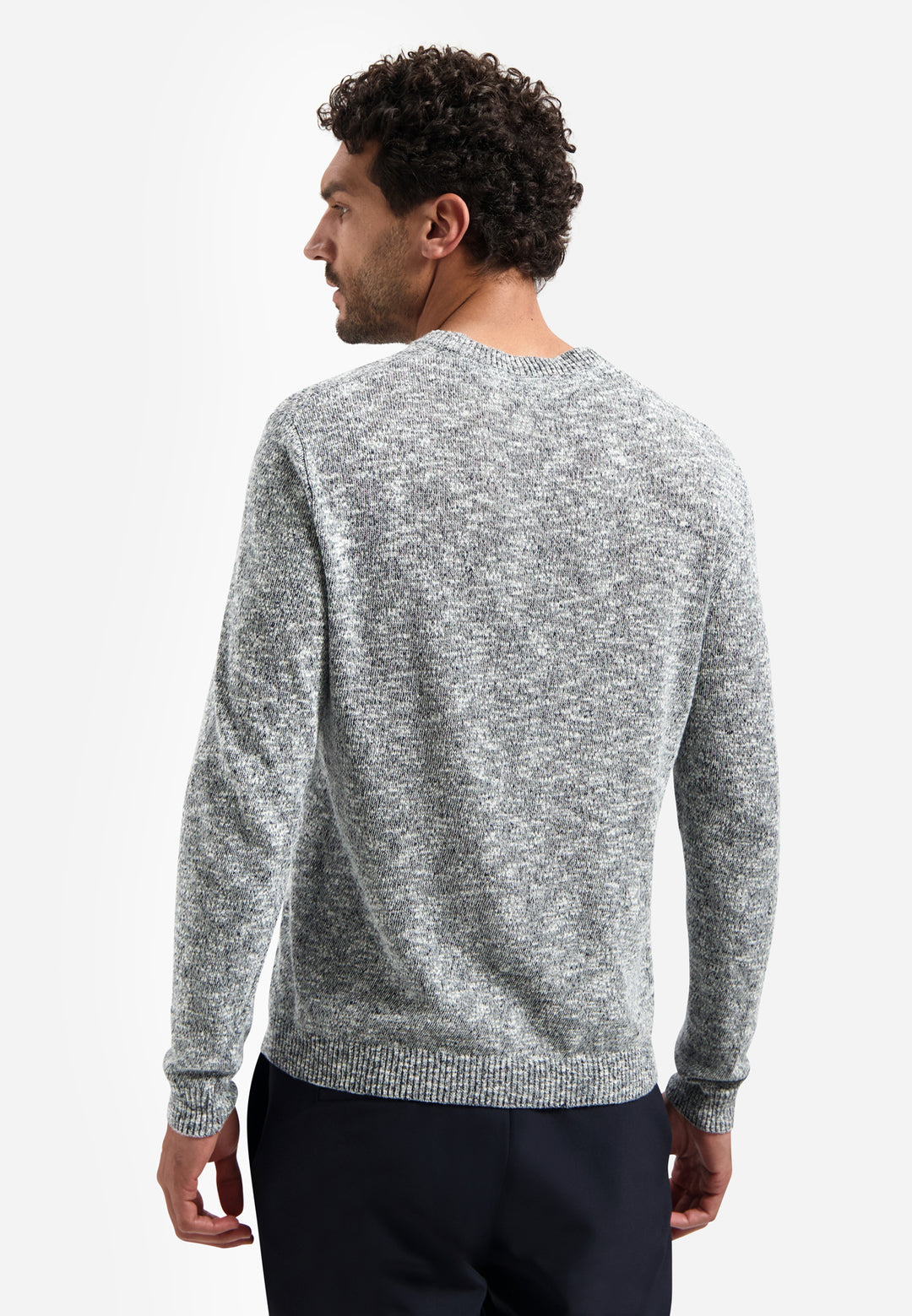 No Excess Melange Slub Crewneck Sweater with Linen in Night