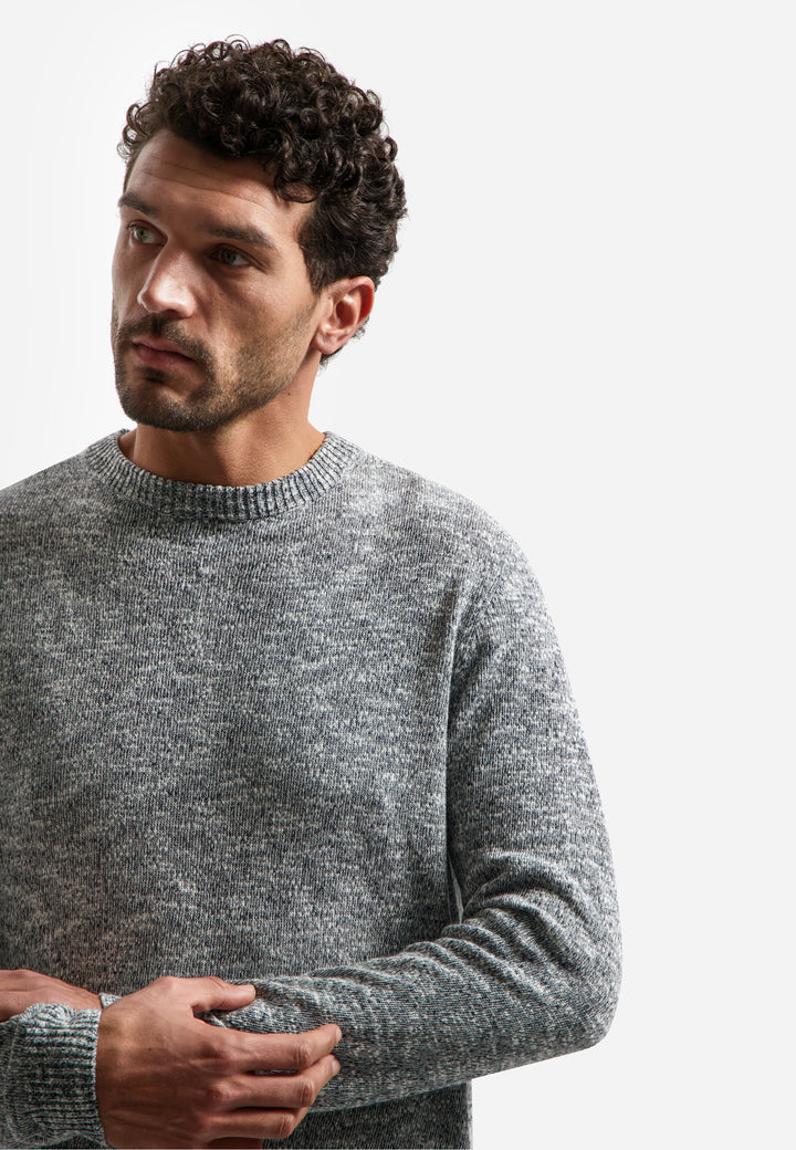 No Excess Melange Crewneck Sweater with Linen in Night | Buster McGee