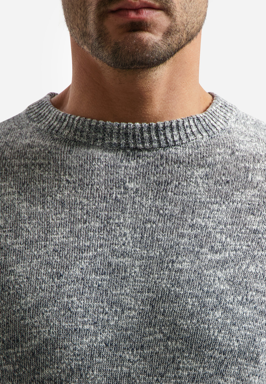 No Excess Melange Crewneck Sweater with Linen in Night | Buster McGee
