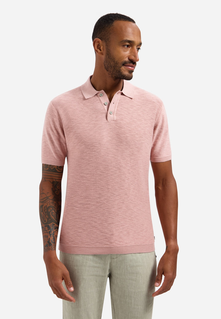 No Excess Knitted Slub Polo with Buttons in Light Mauve | Buster McGee
