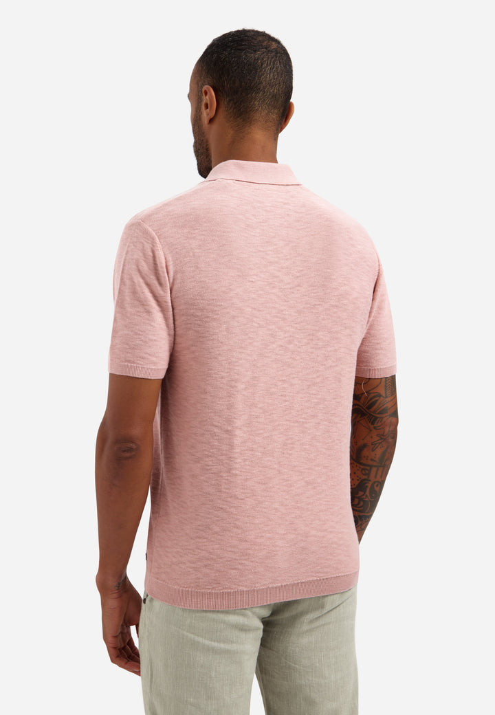 No Excess Knitted Slub Polo with Buttons in Light Mauve
