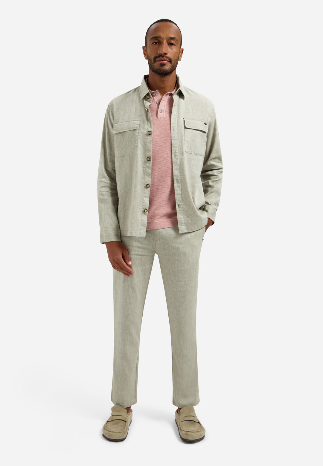 No Excess Knitted Slub Polo with Buttons in Light Mauve