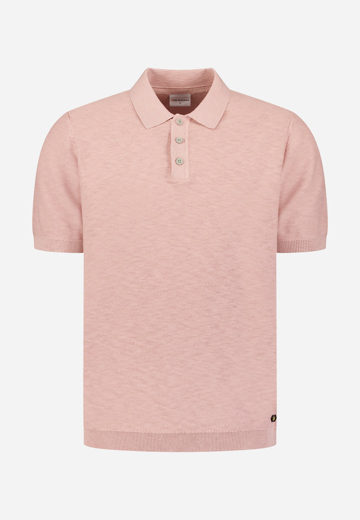 No Excess Knitted Slub Polo with Buttons in Light Mauve | Buster McGee