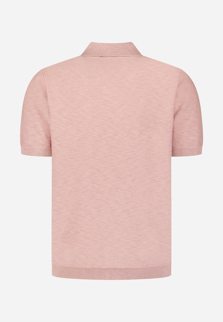 No Excess Knitted Slub Polo with Buttons in Light Mauve