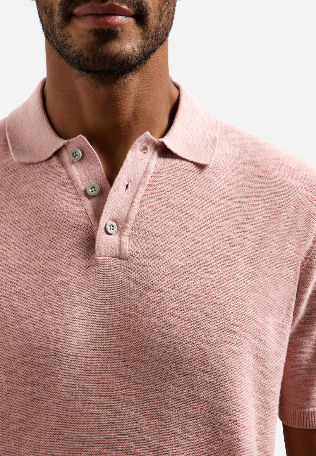 No Excess Knitted Slub Polo with Buttons in Light Mauve