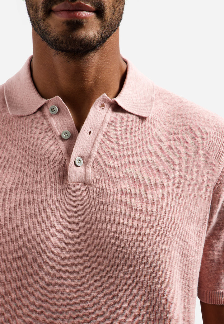 No Excess Knitted Slub Polo with Buttons in Light Mauve