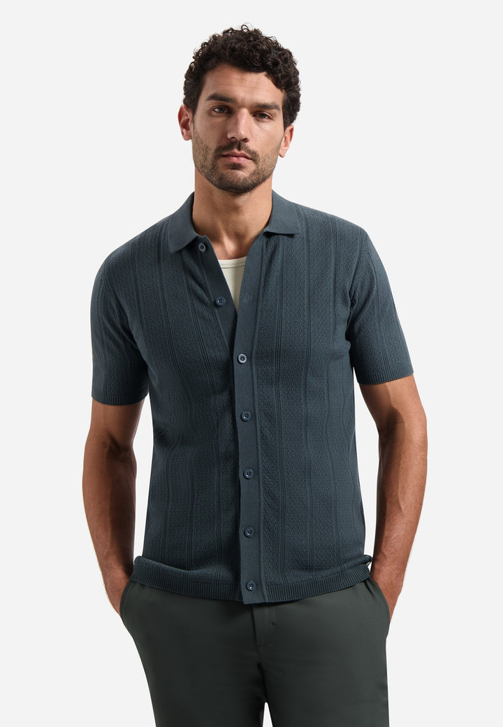 No Excess Knitted Polo Shirt with Button Closure in Dark Steel