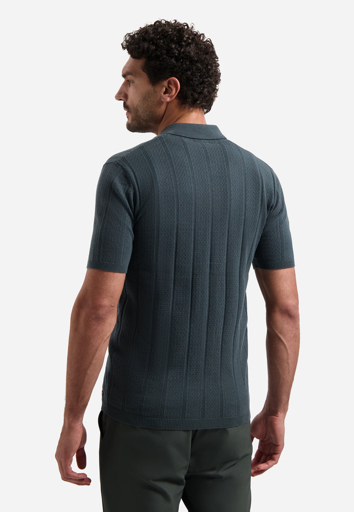 No Excess Knitted Polo Shirt with Button Closure in Dark Steel