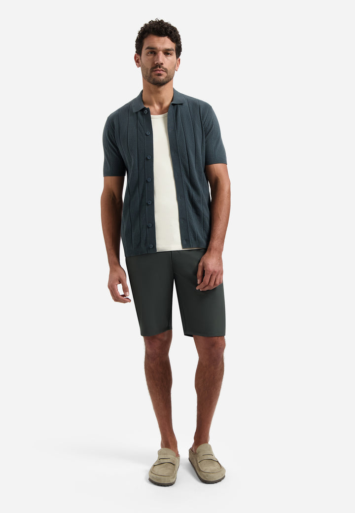 No Excess Knitted Polo Shirt with Button Closure in Dark Steel