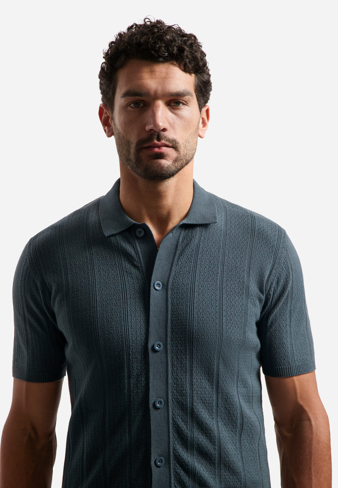 No Excess Knitted Polo Shirt with Button Closure in Dark Steel
