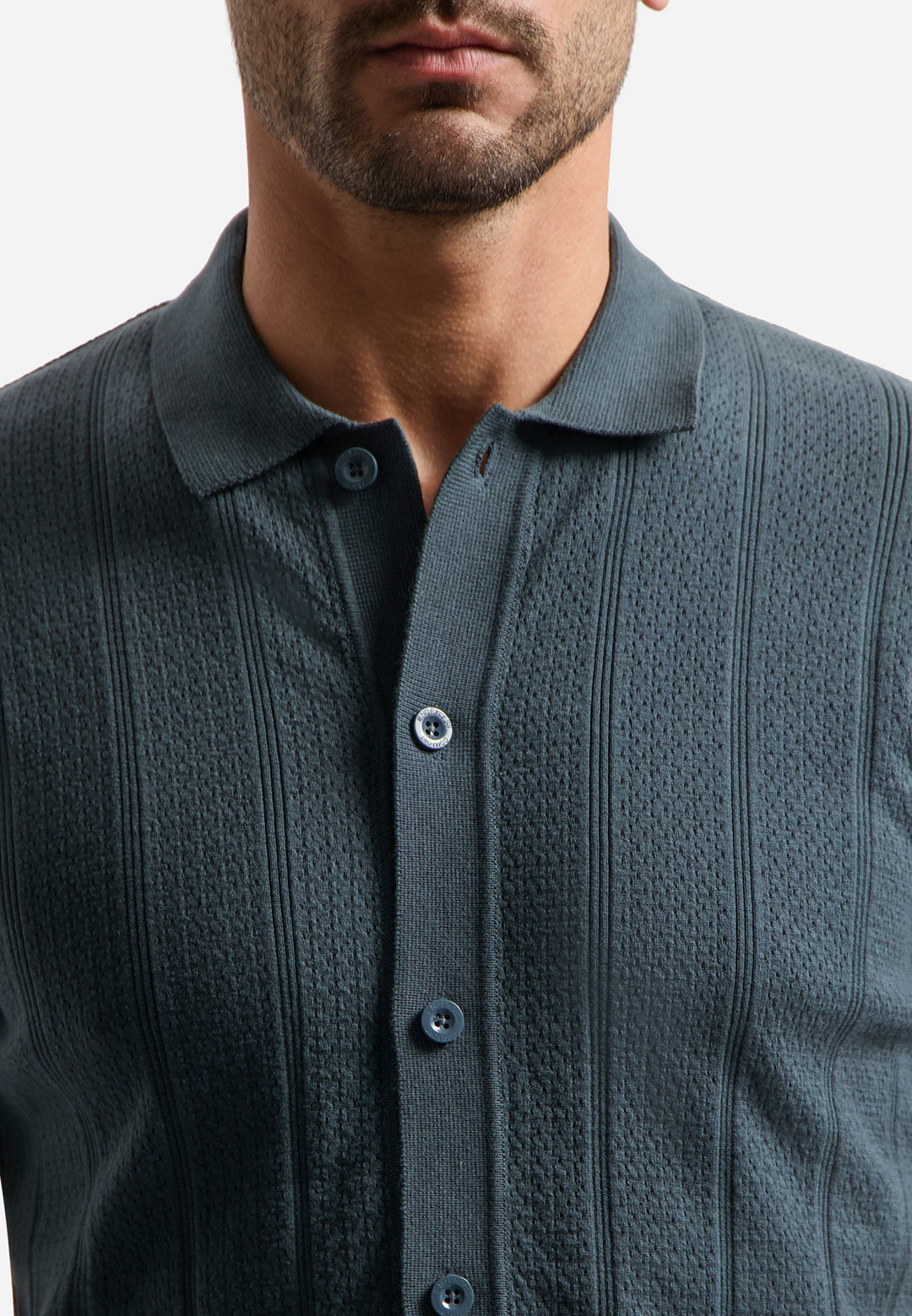 No Excess Knitted Polo Shirt with Button Closure in Dark Steel