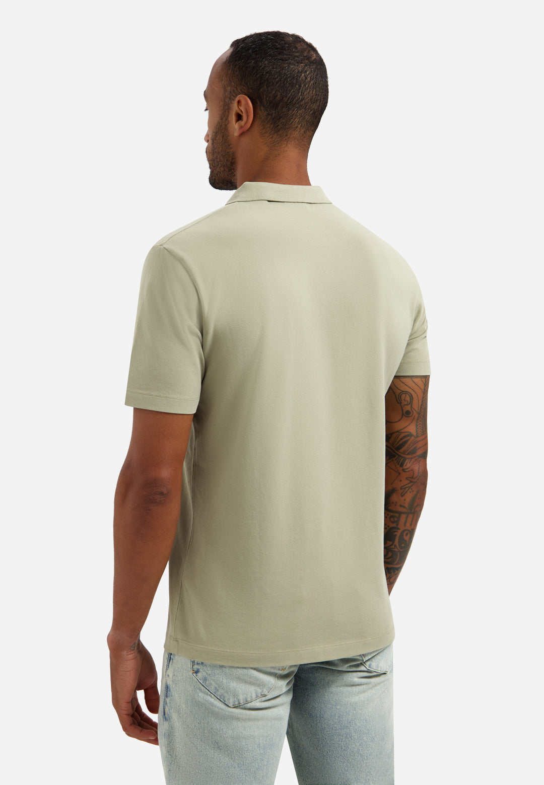 No Excess Basic V Neck Polo Shirt in Taupe