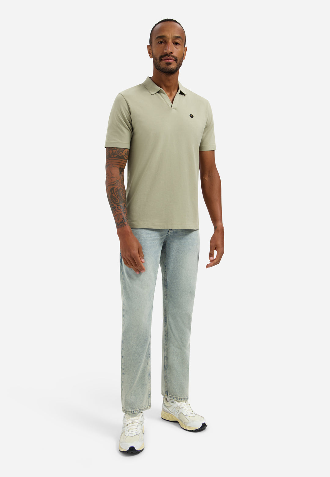 No Excess Basic V Neck Polo Shirt in Taupe