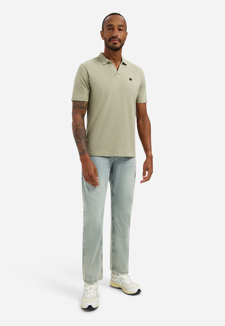 No Excess Basic V Neck Polo Shirt in Taupe