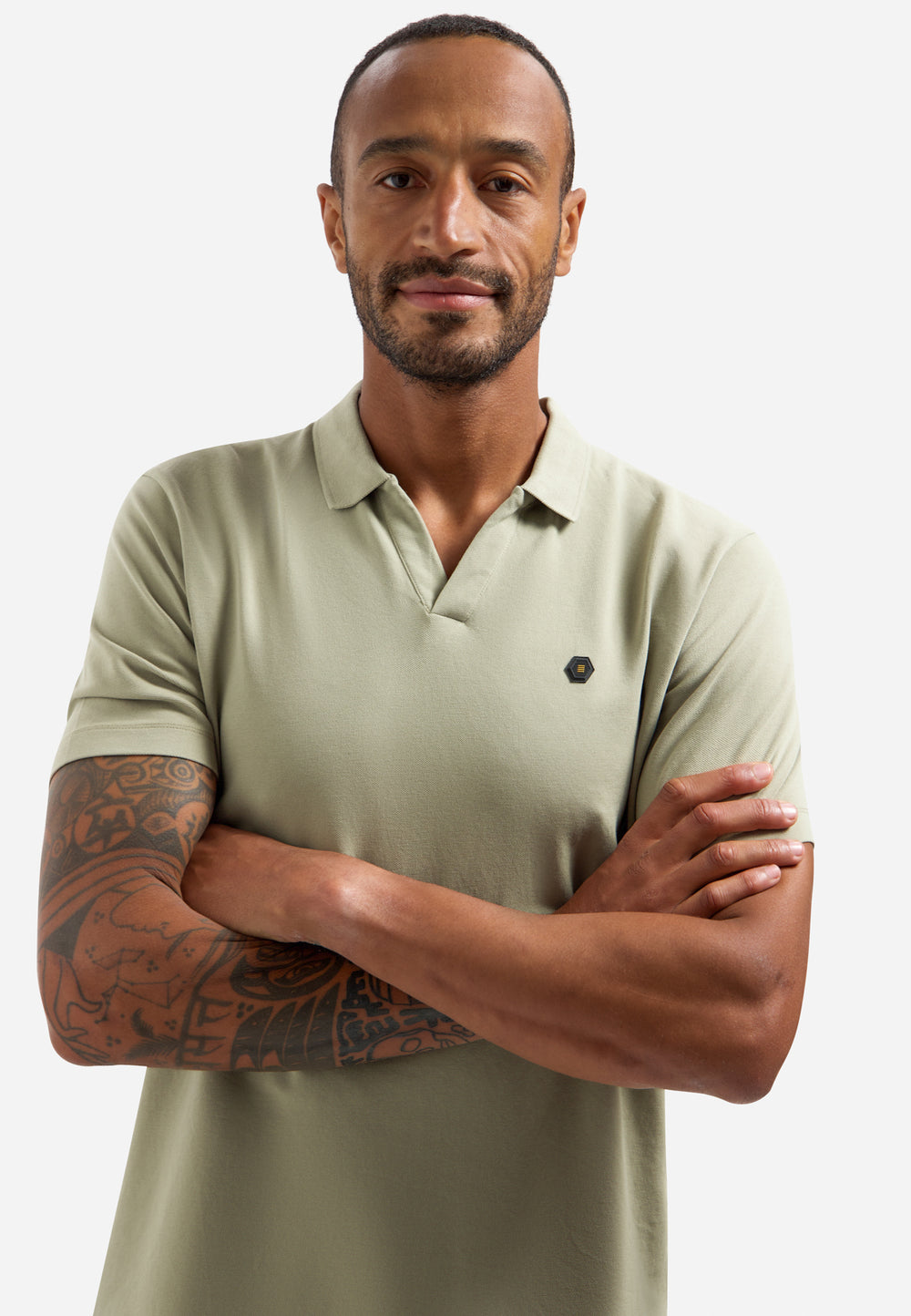No Excess Basic V Neck Polo Shirt in Taupe | Buster McGee