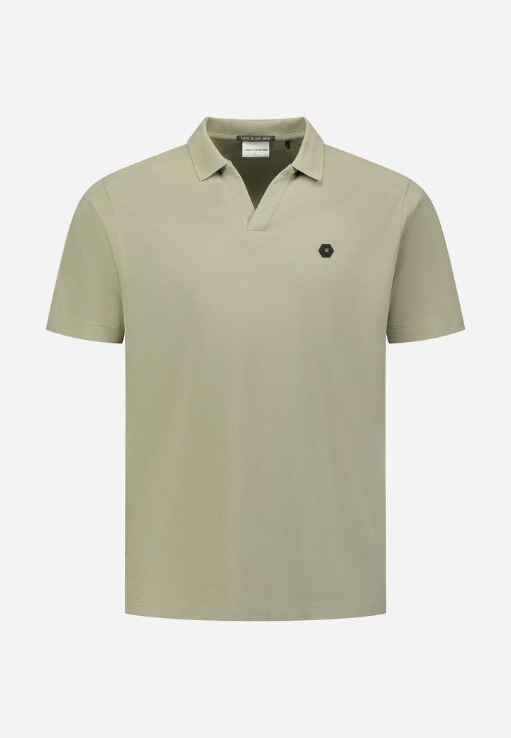 No Excess Basic V Neck Polo Shirt in Taupe | Buster McGee